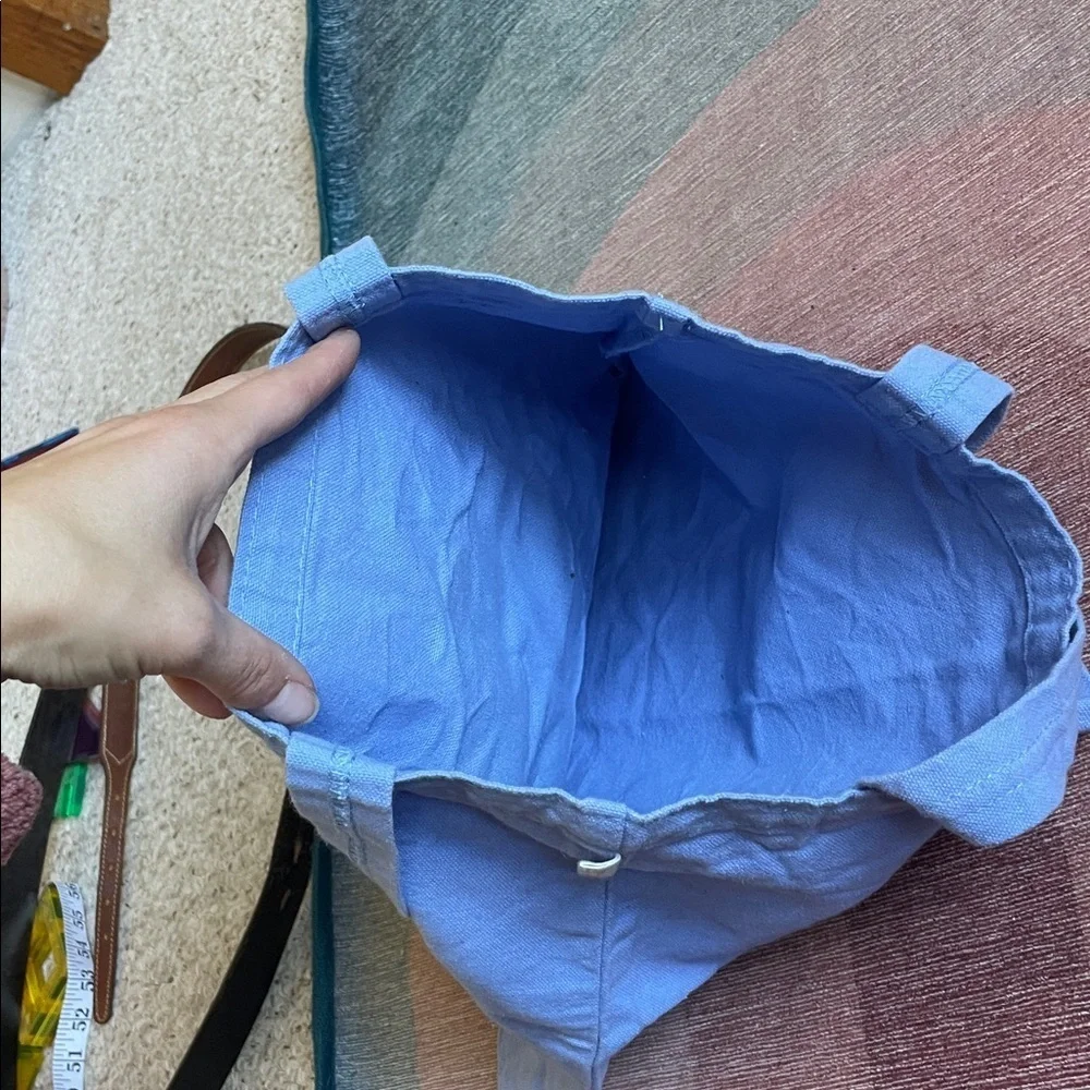 Thinking Out Of Turn Blue Mini Tote Bag with Smiley Flower Design Quote - Picture 6 of 8